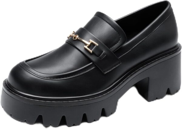 Women’s Platform Chunky Heel Loafers – Slip-On Lug Sole Casual Office Shoes