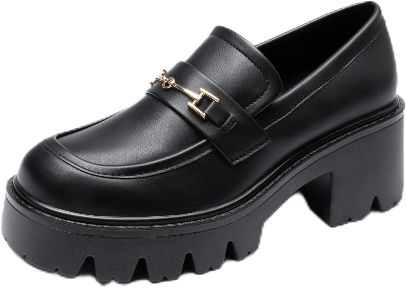 Women’s Platform Chunky Heel Loafers – Slip-On Lug Sole Casual Office Shoes