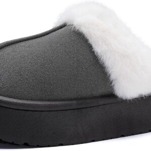 Platform Slippers for Women Memory Foam House Slippers Thick Sole Slip-Resistant Fuzzy House Shoes Winter Indoor and Outdoor