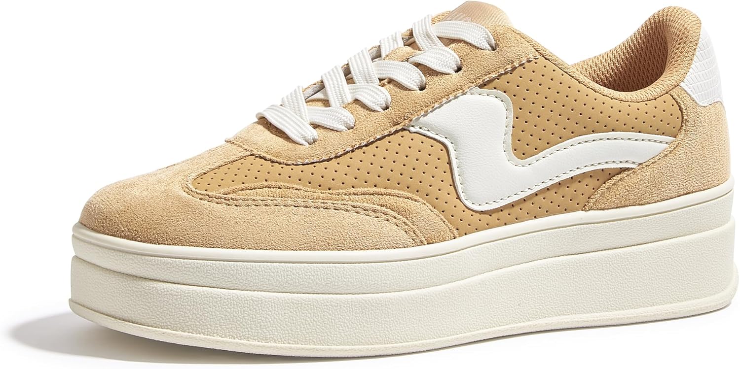 Platform Sneakers Suede & Faux Leather Comfortable Walking Shoes