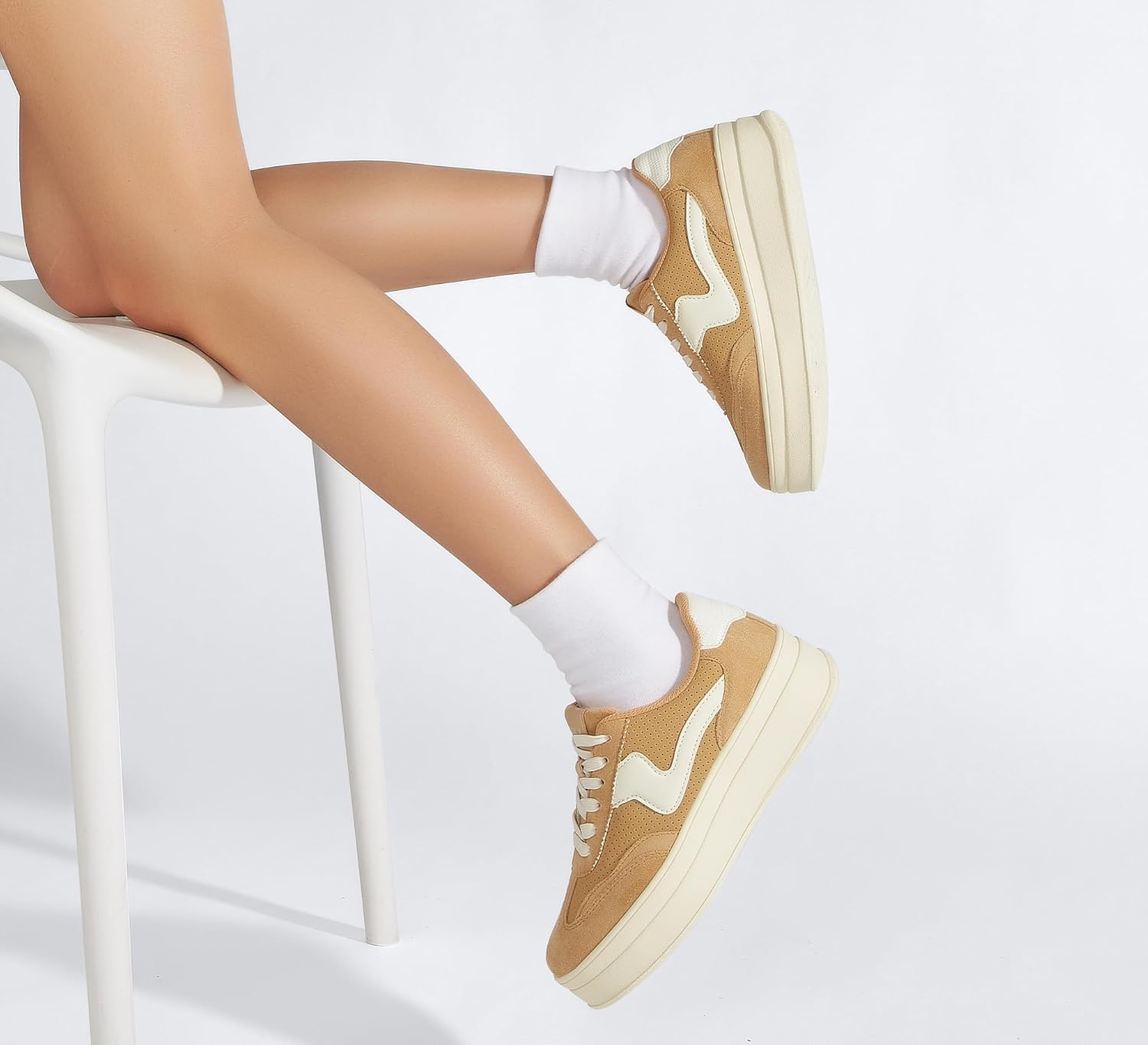 Platform Sneakers Suede & Faux Leather Comfortable Walking Shoes - Image 2