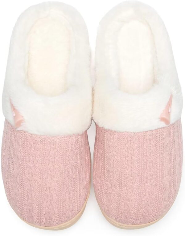 Women's Slip on Fuzzy Slippers Memory Foam House Slippers Outdoor Indoor Warm Plush Bedroom Shoes Scuff with Faux Fur Lining
