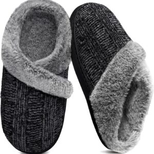 Slippers for Women Fuzzy House Slip on Indoor Outdoor Bedroom Furry Fleece Lined Ladies Comfy Memory Foam Female Home Shoes Anti-Skid Rubber Hard Sole