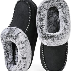 Women's Memory Foam House Slippers with Hard Bottom, Fur Lined House Shoes with Non-Slip Rubber Sole for Indoor & Outdoor
